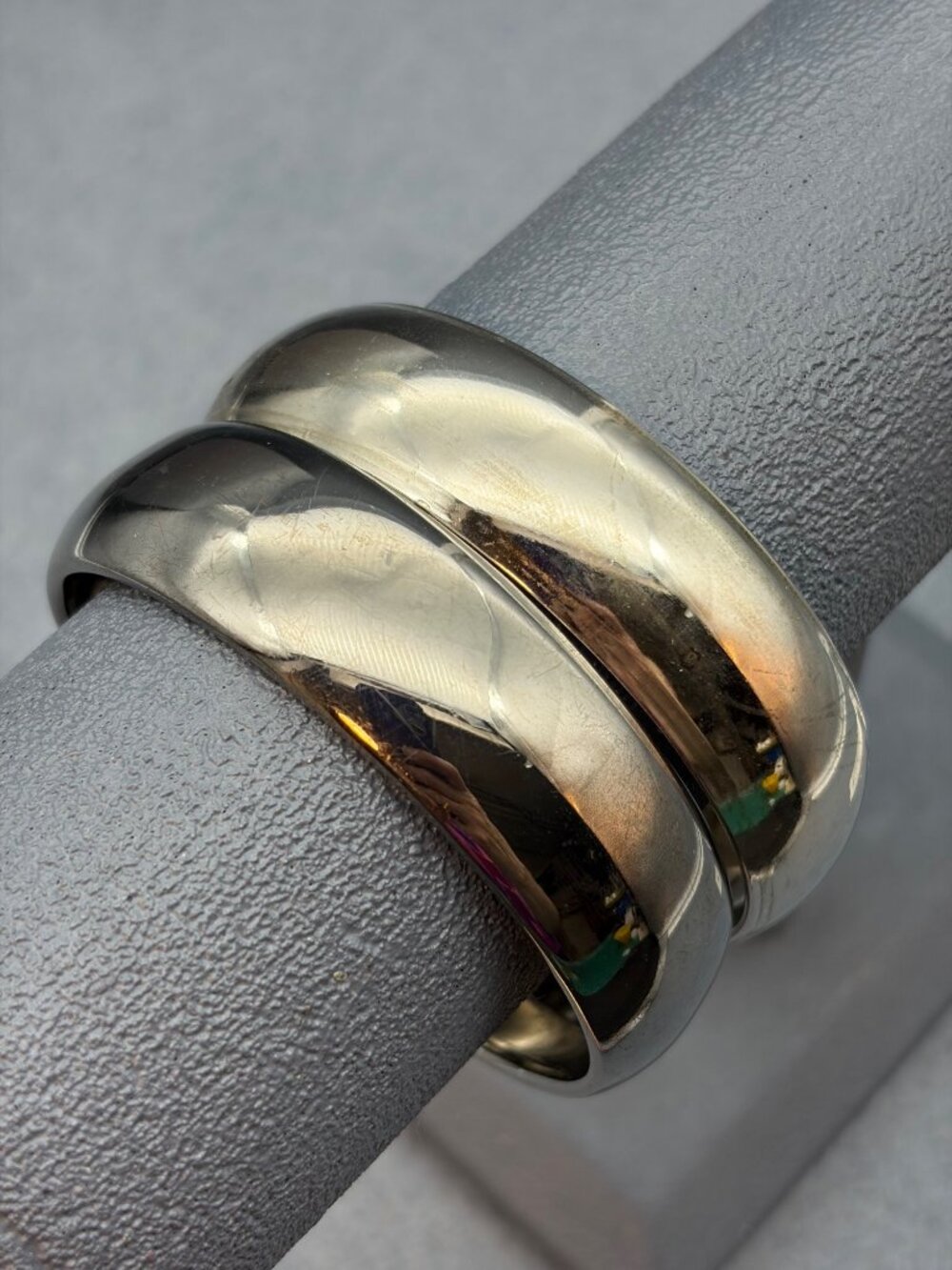 Vintage Bangle Bracelet Set 3 In As Is Gunmetal Silver Rounded Unique Retro Glam